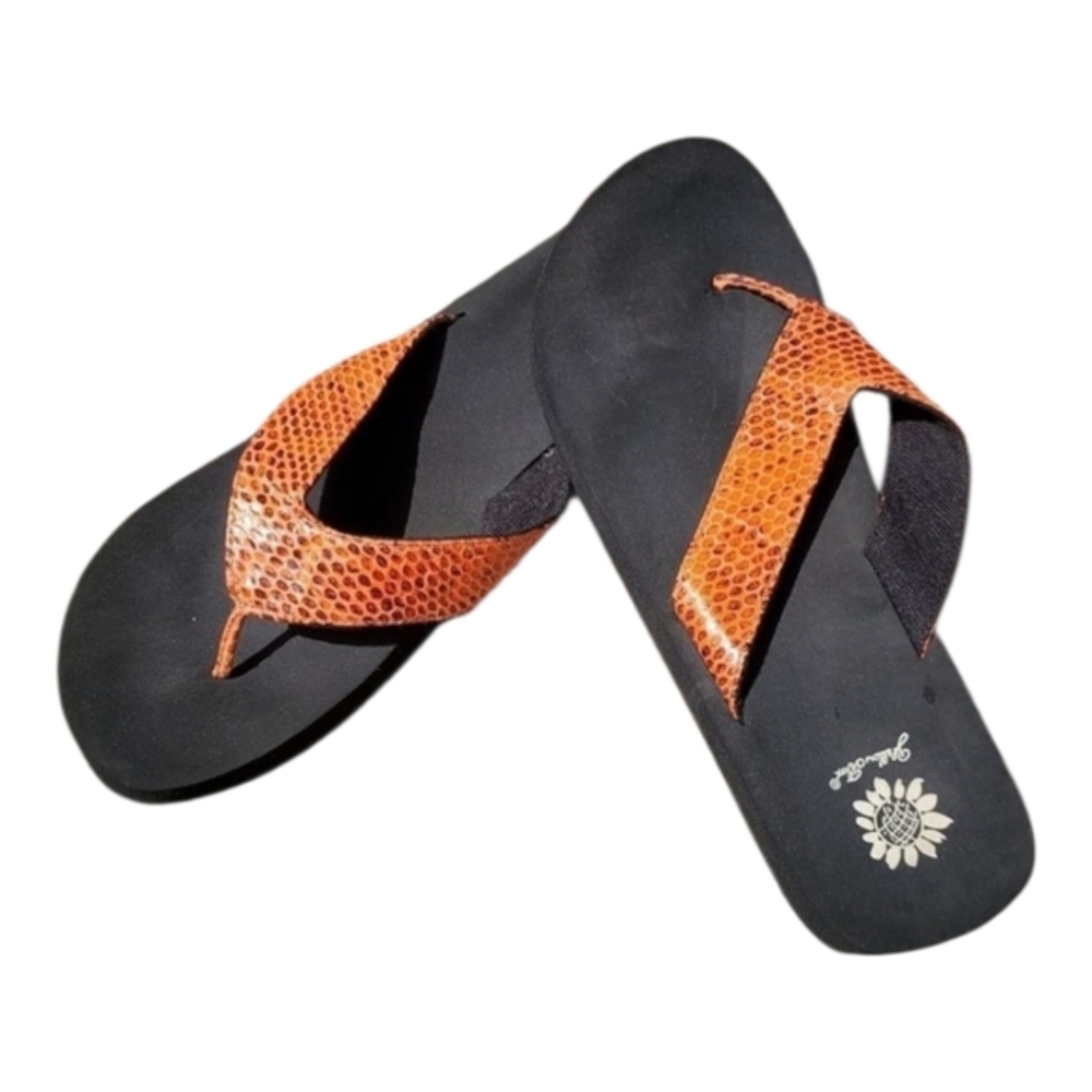 Yellow Box Orange Snakeskin Print Thong Flip Flop Sandals Womens Black Foam Base